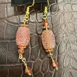 Elegant Gold and Brown Beaded Earrings